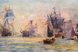 1591年にスペイン人によって捕らえられた「紳士の冒険者」、「復讐」の終わり 作： William Lionel Wyllie